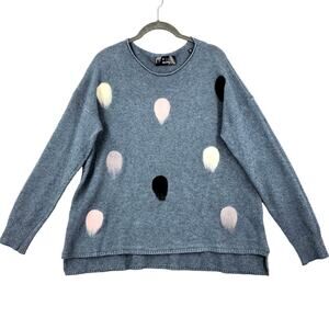 P Luca Milano Sweater Womens Medium Blue Pink Dot Drop Shoulder Long Sleeve